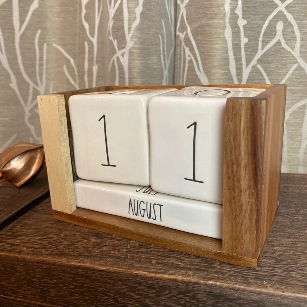 Rae Dunn Wooden Perpetual Calendar with White Blocks